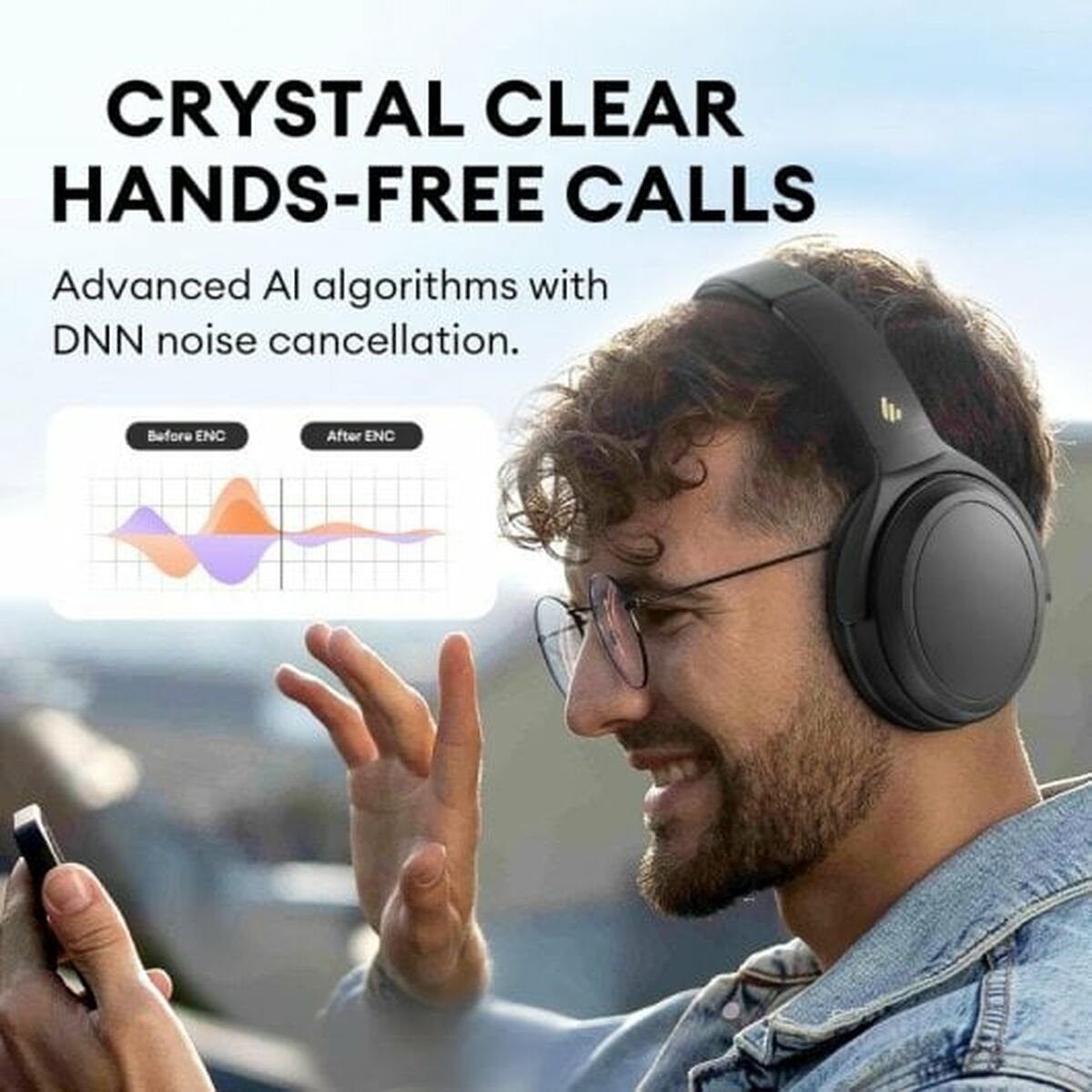 Bluetooth Hodetelefon med Mikrofon Edifier WH700NB  Svart